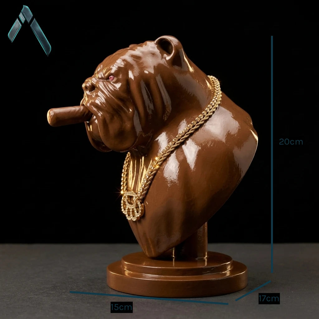 Bulldog Bust Sculpture Brown Gloss Chain Necklace Gangsta Art | Archadia