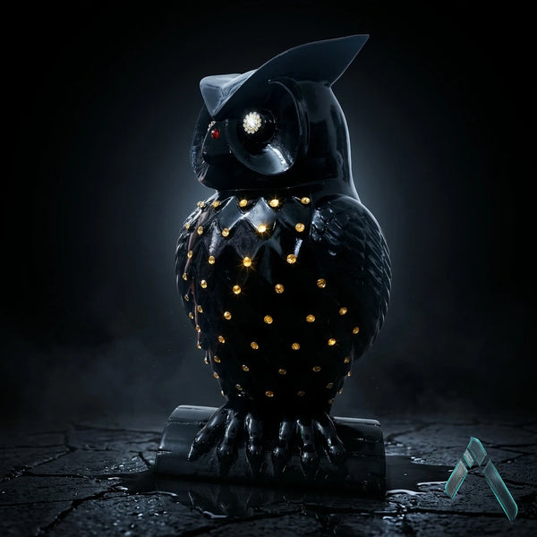 Black Owl Sculpture | Gold Crystal Studded | Dark Luxury Pop Culture Collectible India
