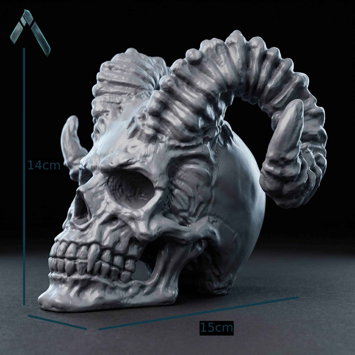 Demon Skull with Ram Horns Sculpture | Blood Splatter Finish | Dark Horror Collectible