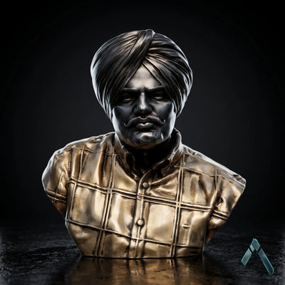 Sidhu Moosewala Bust Sculpture | Black & Gold Finish | Legend Tribute Collectible India