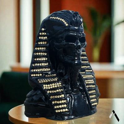 Pharaoh Skull Sculpture Black Gold Egyptian Art Collectible | Archadia
