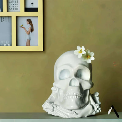 White Skull Sculpture Gloss Floral Gothic Tabletop Statement Art | Archadia