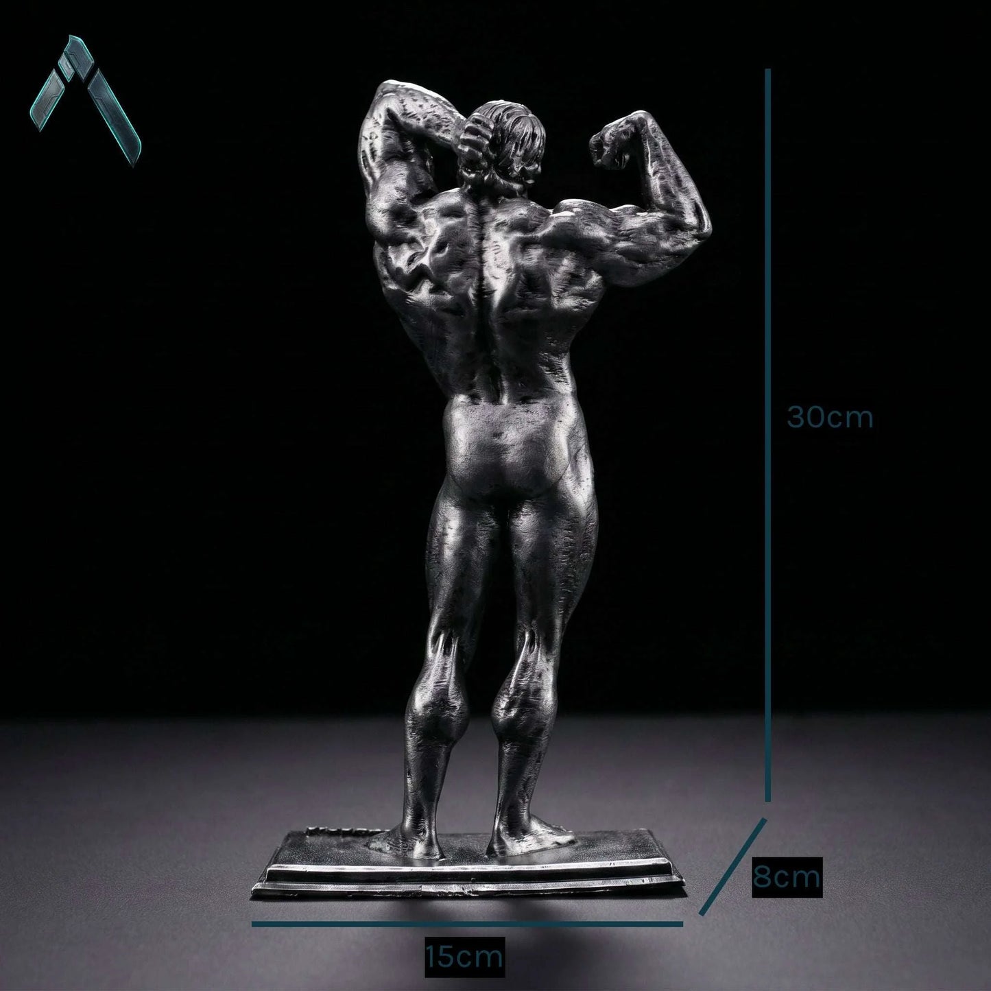 Arnold Classic Double Bicep Pose Sculpture | Dark Charcoal Gloss | Bodybuilder Collectible