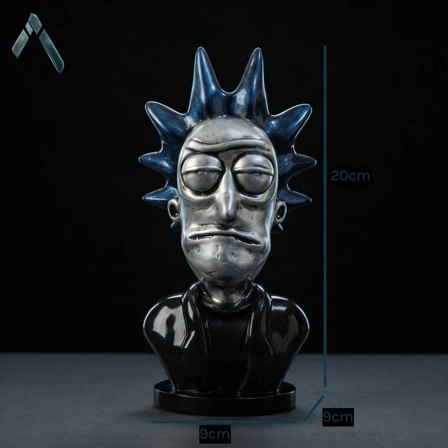 Rick Sanchez Bust Sculpture | Chrome Silver & Blue | Rick and Morty Collectible