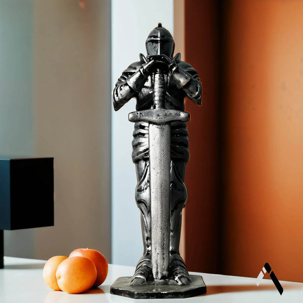 Roman Knight Armor Full Figure Statue Black Silver Sword — Collectible India | Archadia Decors