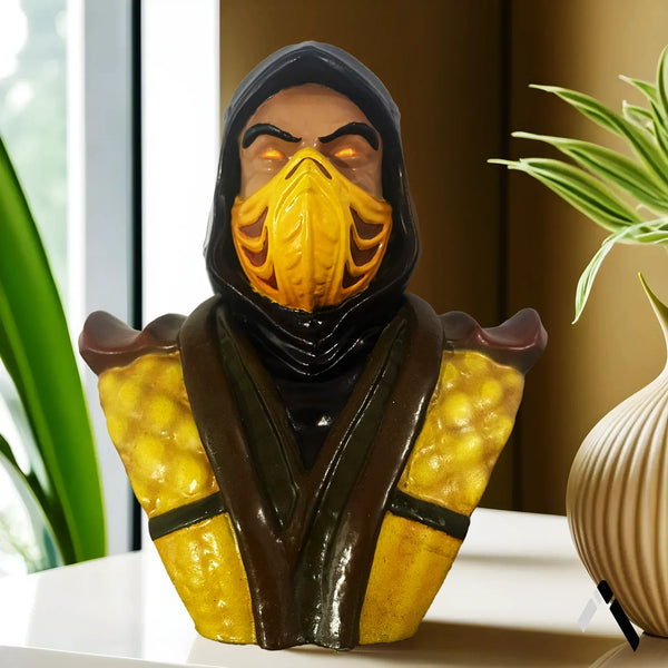 Scorpion Mortal Kombat Bust Sculpture Yellow Ninja — Gaming Collectible India | Archadia Decors
