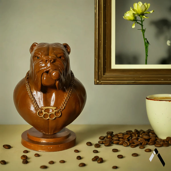 Bulldog Bust Sculpture Brown Gloss Chain Necklace Gangsta — Art Collectible India | Archadia Decors