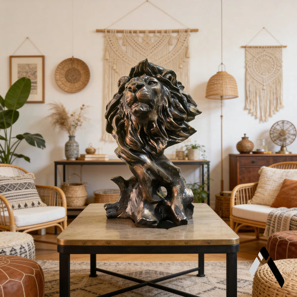 Lion King Bronze Sculpture Dramatic Maned — Statement Piece India | Archadia Decors