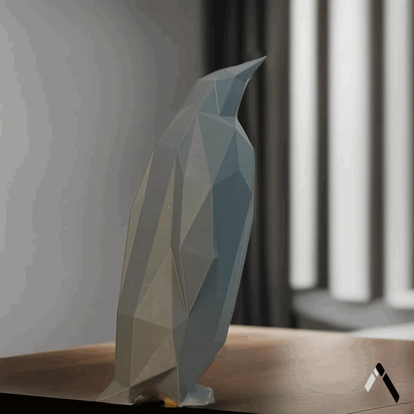 Low-Poly Penguin Sculpture Matte Slate Blue — Modern Art Collectible India | Archadia Decors