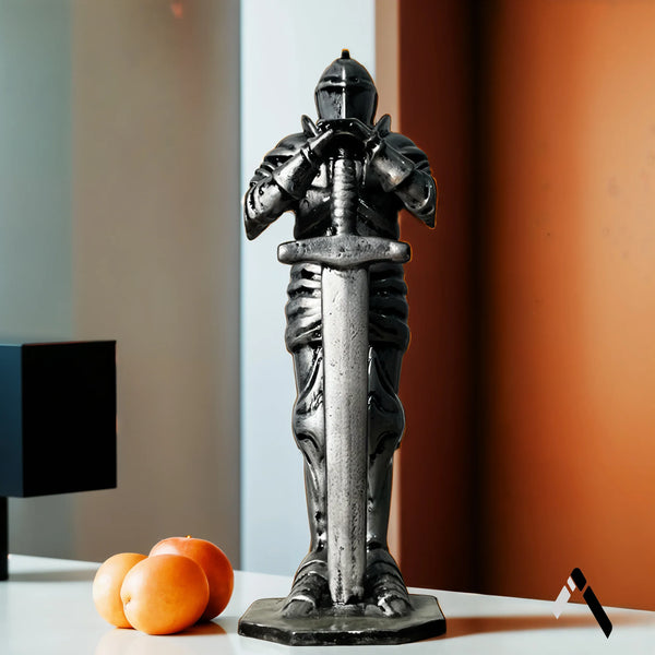 Roman Knight Armor Full Figure Statue Black Silver Sword | Archadia