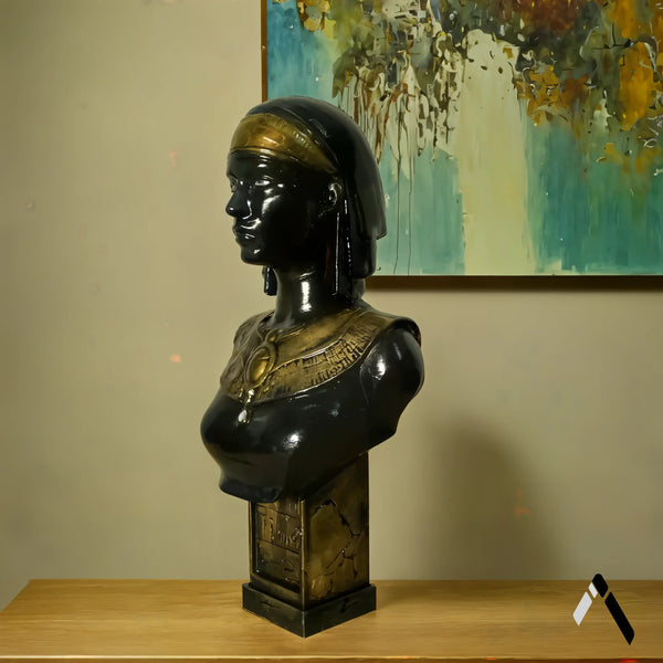 Egyptian Seshat Goddess Bust Gloss Black Gold — Mythology Collectible India | Archadia Decors