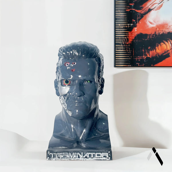 Terminator T-800 Arnold Head Bust Sculpture Slate Blue Gloss | Archadia