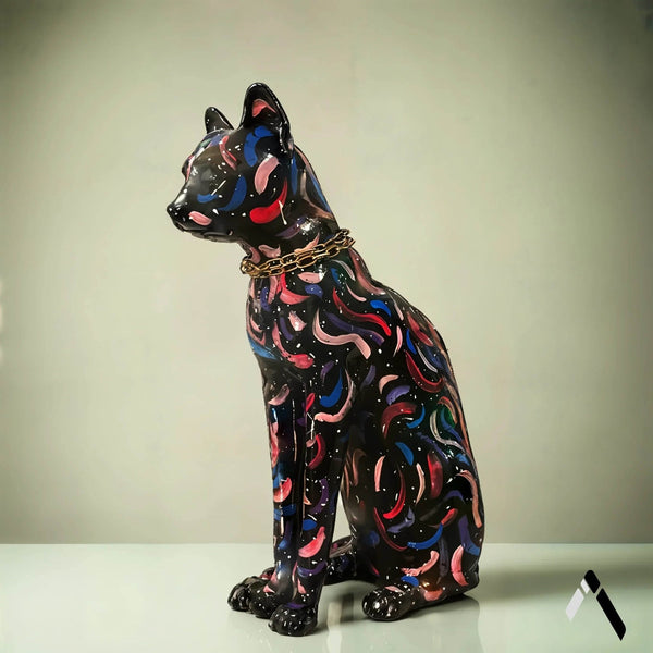 Egyptian Cat New Era Sculpture Hand-Painted Swirl Bastet — Collectible India | Archadia Decors