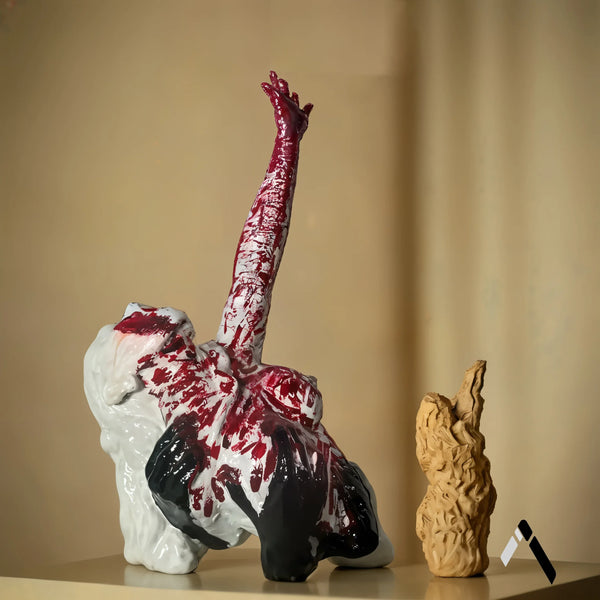 Trapped Girl Abstract Bust Sculpture Red Splatter Expressionist Art | Archadia