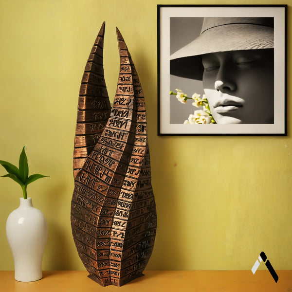 Egyptian Flame Hieroglyph Sculpture Antique Bronze — Mythology Collectible India | Archadia Decors