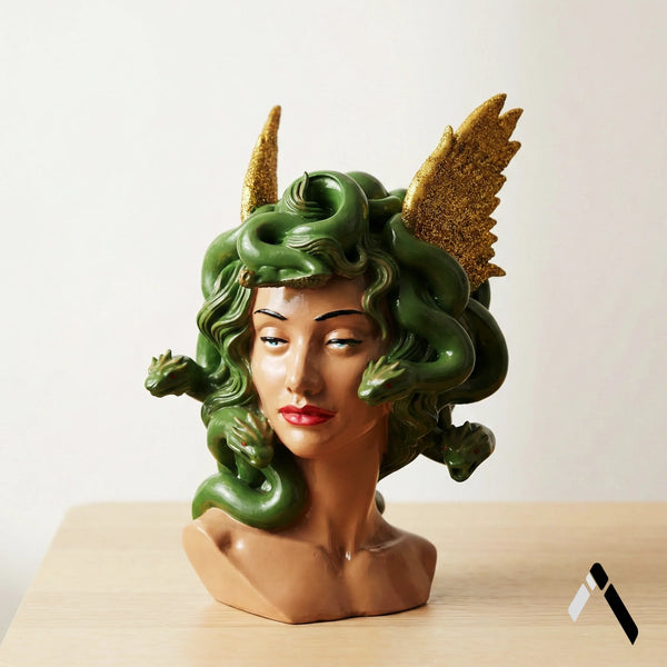 Medusa Gorgon Bust Sculpture Gold Wings Snake Hair Statue | Archadia