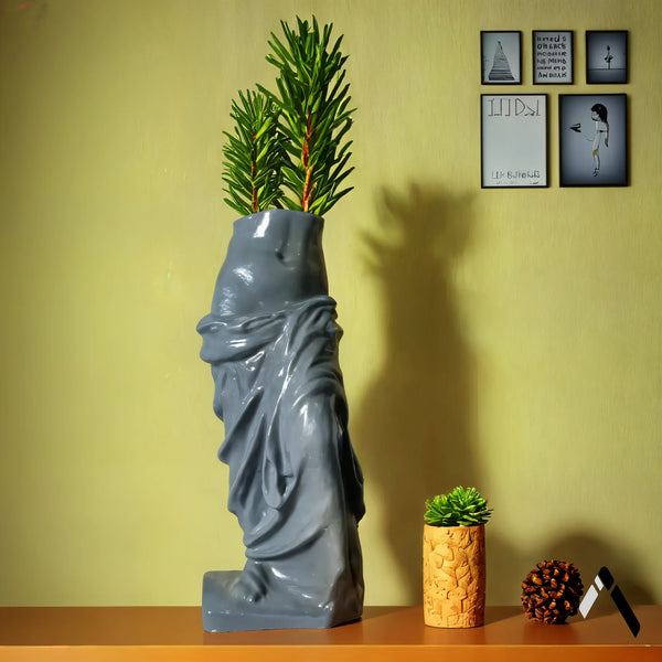 Venus De Milo Vase Slate Grey Gloss Sculptural Plant Holder — Collectible India | Archadia Decors