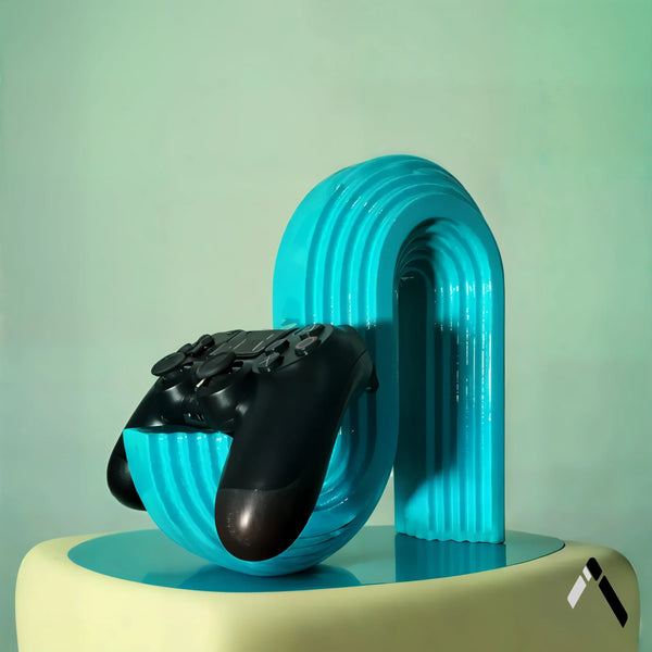 Abstract Arch Controller Stand | Glossy Teal Ribbed Finish | Gaming Desk Collectible