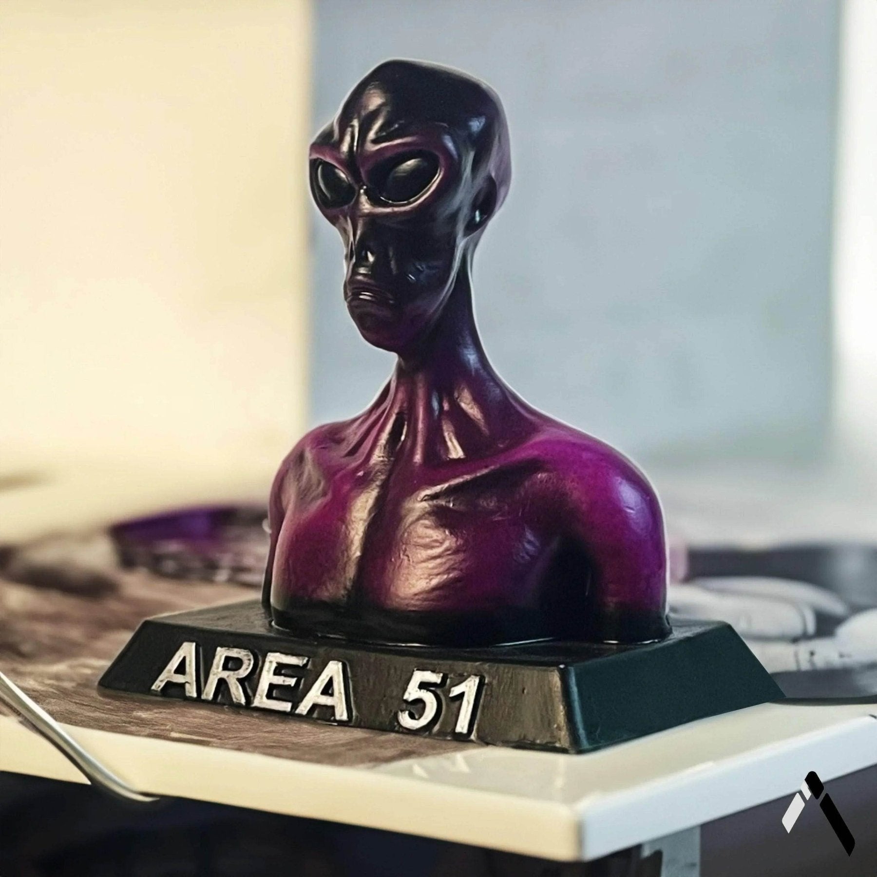 Area 51 Alien Bust Sculpture Deep Purple Hand-Painted — Sci-Fi Collectible India | Archadia Decors