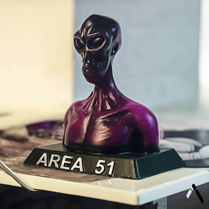 Area 51 Alien Bust Sculpture Deep Purple Hand-Painted — Sci-Fi Collectible India | Archadia Decors