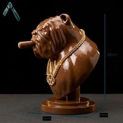 Bulldog Bust Sculpture Brown Gloss Chain Necklace Gangsta Art | Archadia