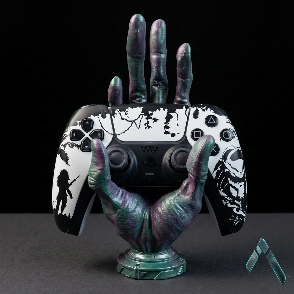 Alien Hand Controller Stand | Iridescent Rainbow Finish | Gaming Desk Collectible