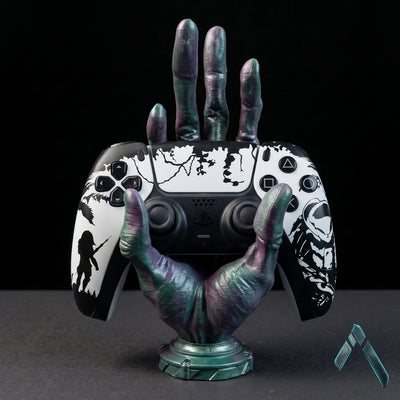 Alien Hand Controller Stand | Iridescent Rainbow Finish | Gaming Desk Collectible