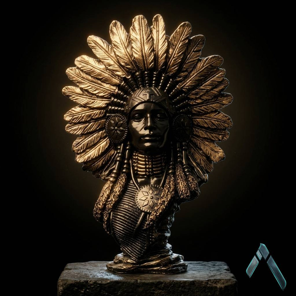 Native American Woman Bust Sculpture War Bonnet Dark Bronze | Archadia