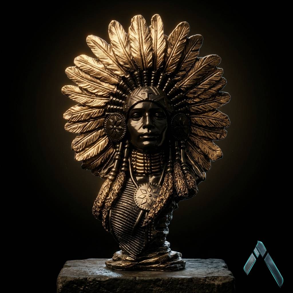 Native American Woman Bust Sculpture War Bonnet Dark Bronze | Archadia