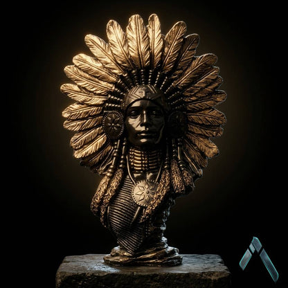 Native American Woman Bust Sculpture War Bonnet Dark Bronze | Archadia