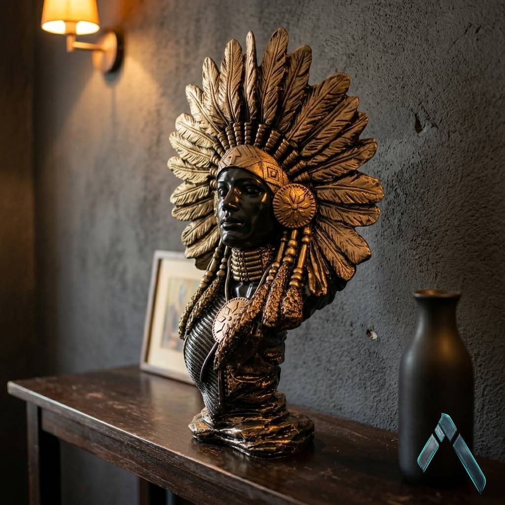 Native American Woman Bust Sculpture War Bonnet Dark Bronze | Archadia