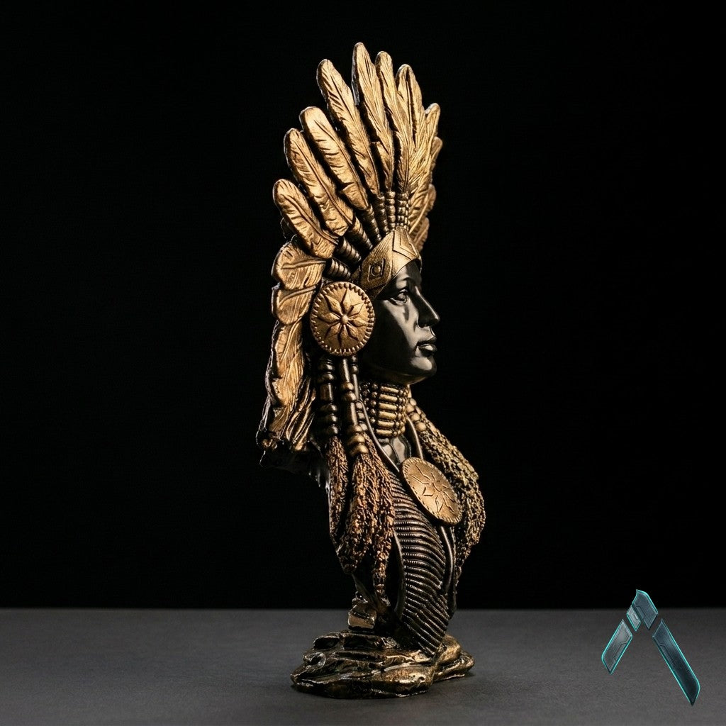 Native American Woman Bust Sculpture War Bonnet Dark Bronze | Archadia
