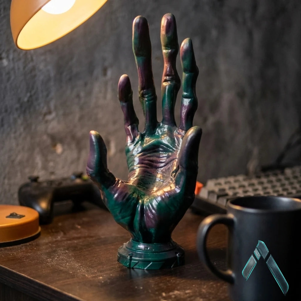 Alien Hand Controller Stand | Iridescent Rainbow Finish | Gaming Desk Collectible