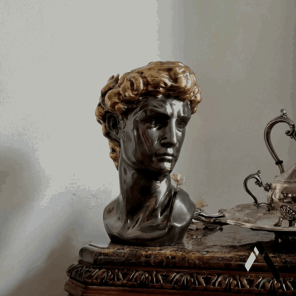 David Head Planter | Dark Silver & Gold Finish | Classical Art Collectible India