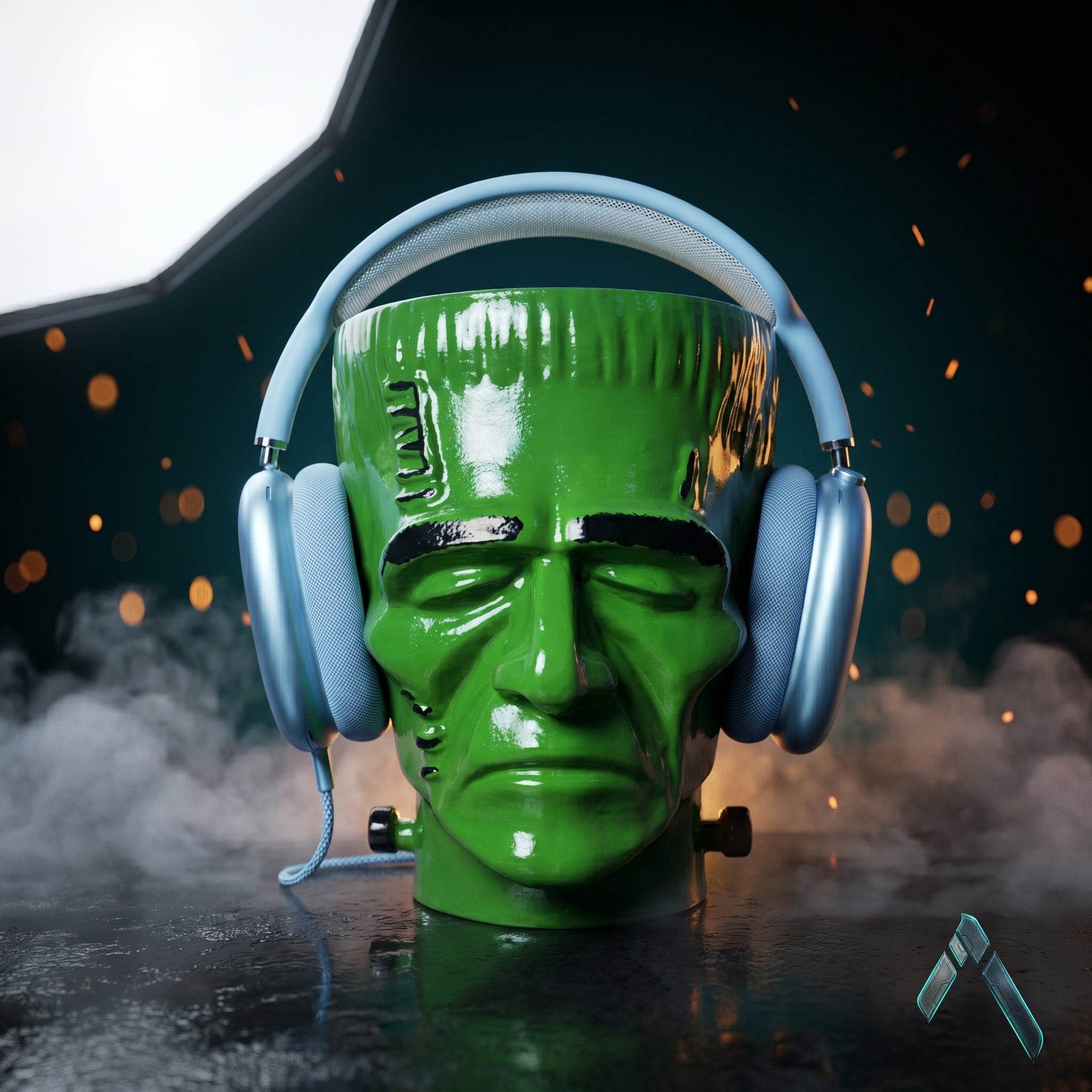 Frankenstein Headphone Stand Gloss Green Horror — Gaming Desk Collectible India | Archadia Decors