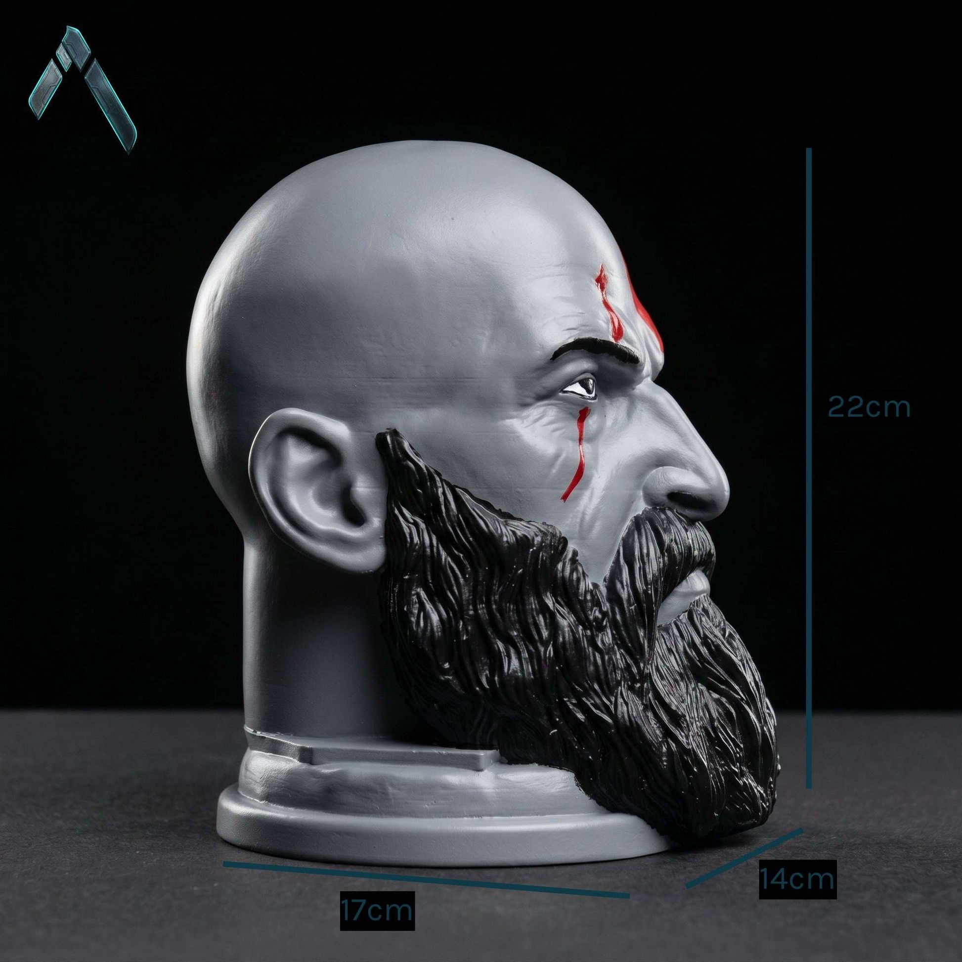 Kratos Head Sculpture with Headphone Stand | Matte Resin | God of War Collectible