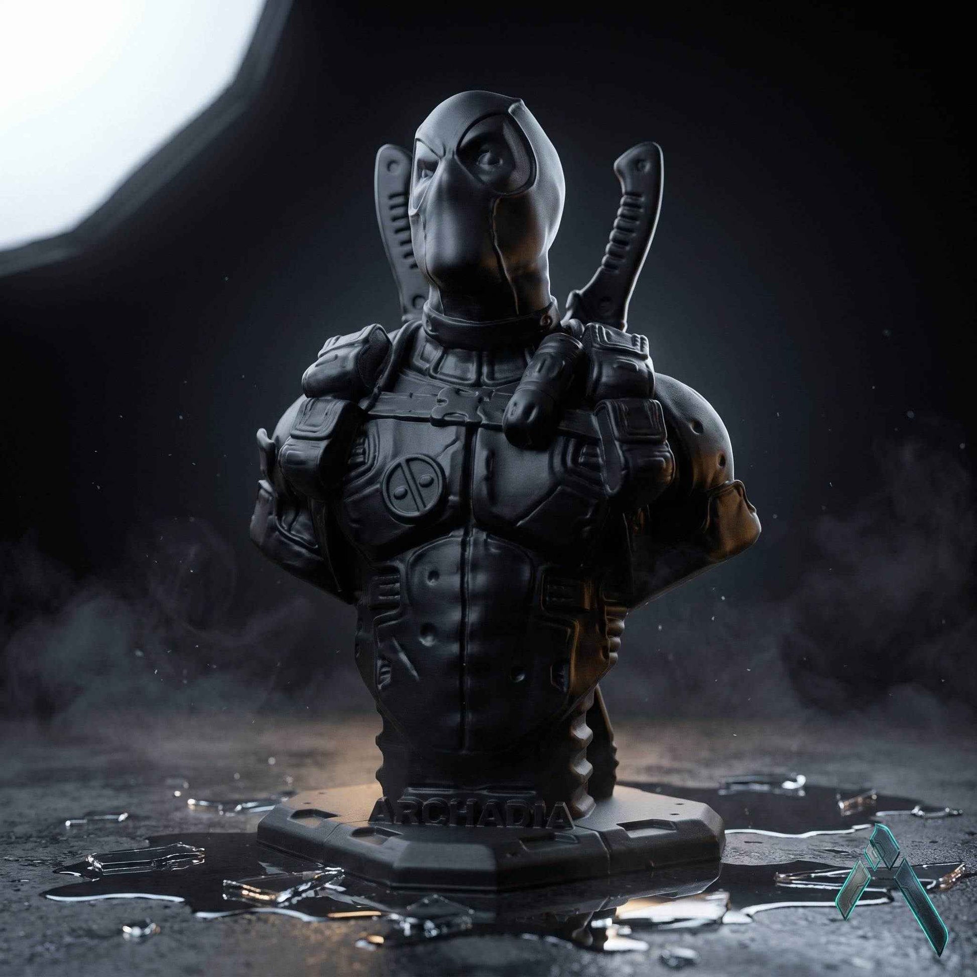Deadpool Bust Sculpture | Matte Black & Silver Stealth Editions | Marvel Collectible