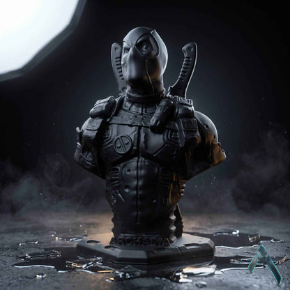 Deadpool Bust Sculpture | Matte Black & Silver Stealth Editions | Marvel Collectible
