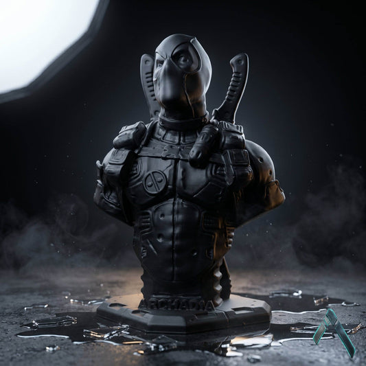 Deadpool Bust Sculpture | Matte Black & Silver Stealth Editions | Marvel Collectible