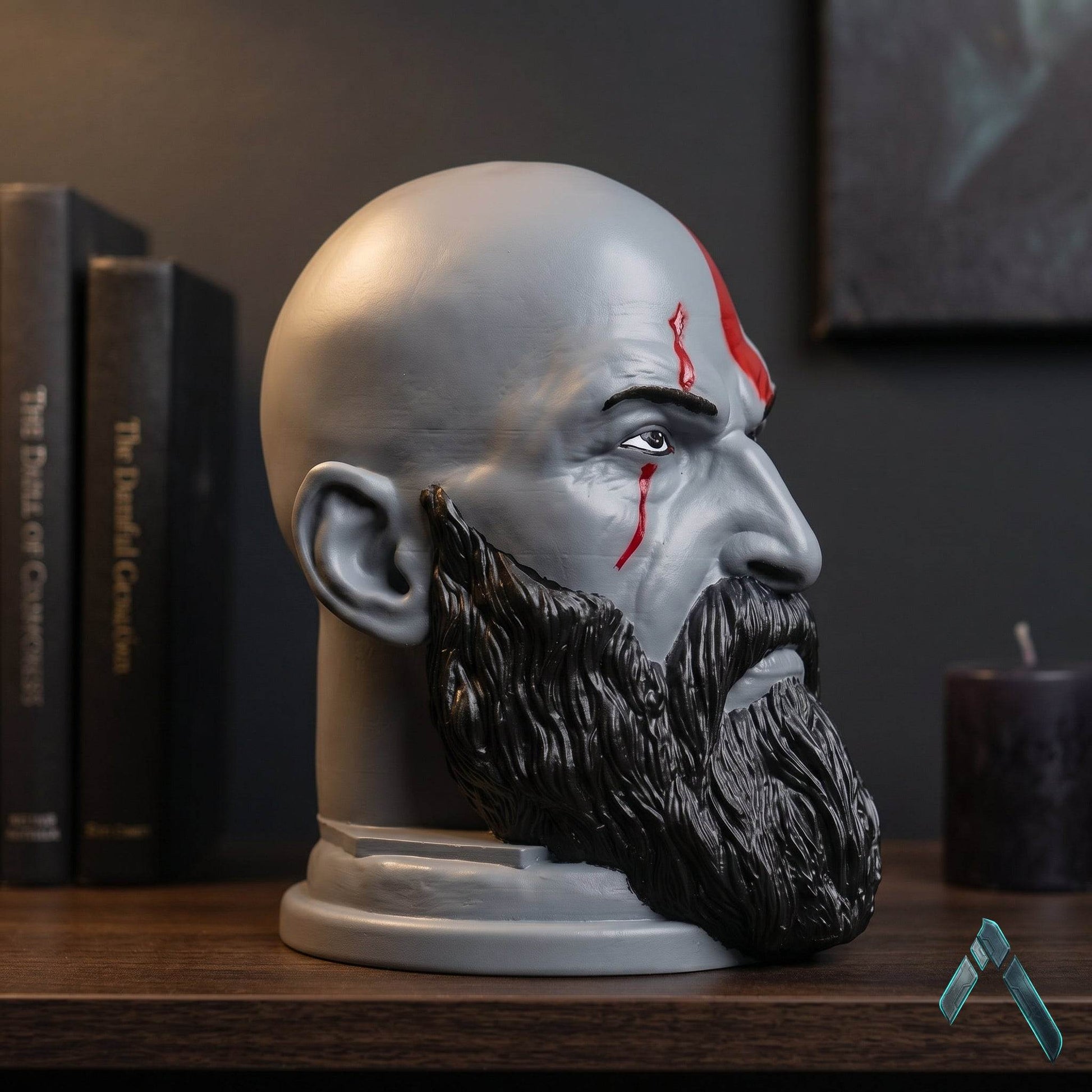 Kratos Head Sculpture with Headphone Stand | Matte Resin | God of War Collectible