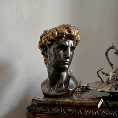David Head Planter | Dark Silver & Gold Finish | Classical Art Collectible India