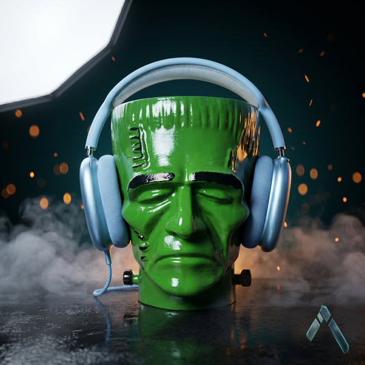 Frankenstein Headphone Stand | Gloss Green Horror Sculpture | Gaming Desk Collectible