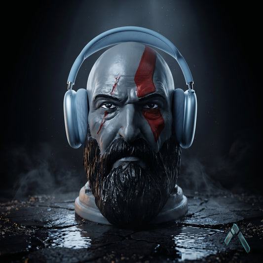 Kratos Head Sculpture with Headphone Stand | Matte Resin | God of War Collectible