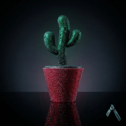Crystal Cactus Sculpture | Emerald & Ruby Rhinestone | Luxury Statement Collectible India