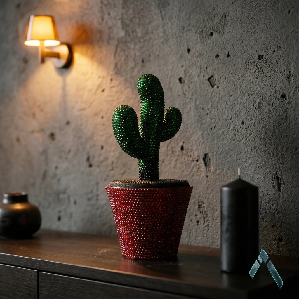 Crystal Cactus Sculpture | Emerald & Ruby Rhinestone | Luxury Statement Collectible India