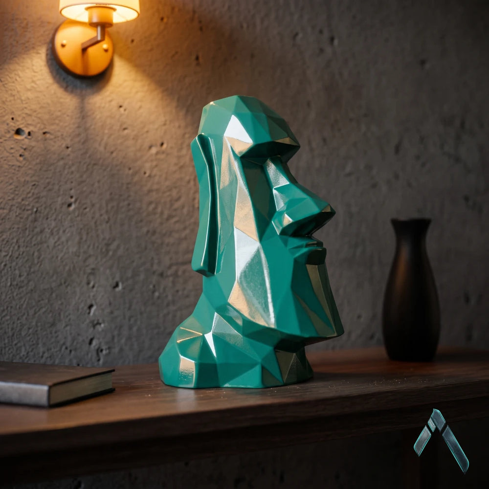 Moai Head Low Poly Geometric Easter Island Statue Green | Archadia