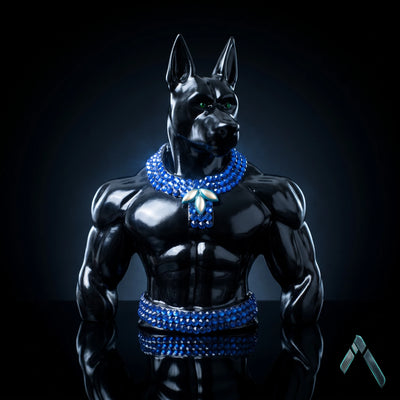 Anubis Muscular Bust Sculpture | Black Gloss & Sapphire Crystal | Egyptian God Collectible India