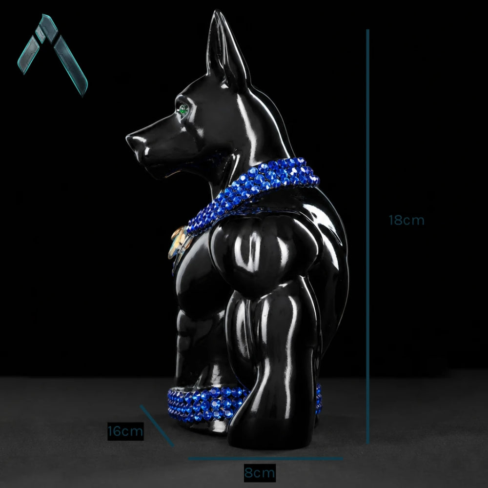 Anubis Muscular Bust Sculpture | Black Gloss & Sapphire Crystal | Egyptian God Collectible India