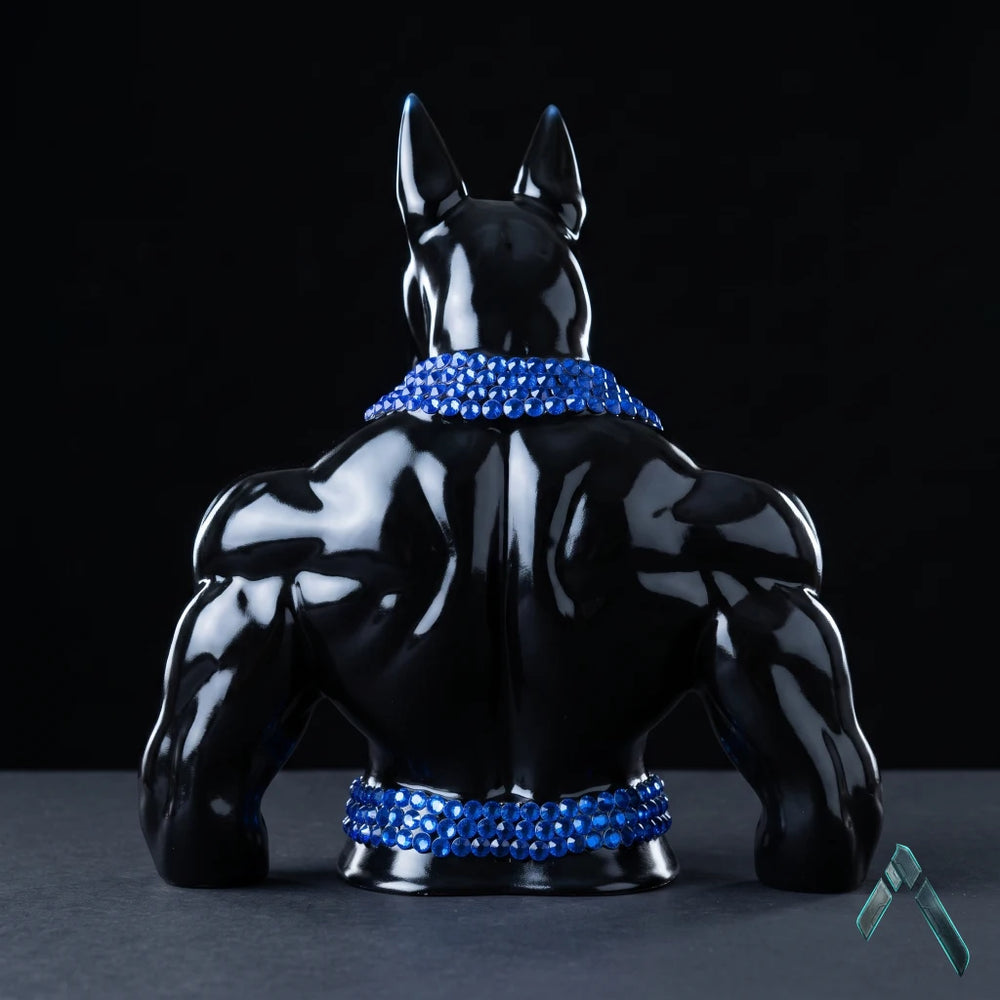 Anubis Muscular Bust Sculpture | Black Gloss & Sapphire Crystal | Egyptian God Collectible India