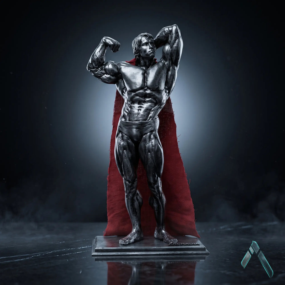 Arnold Classic Double Bicep Pose Sculpture | Dark Charcoal Gloss | Bodybuilder Collectible
